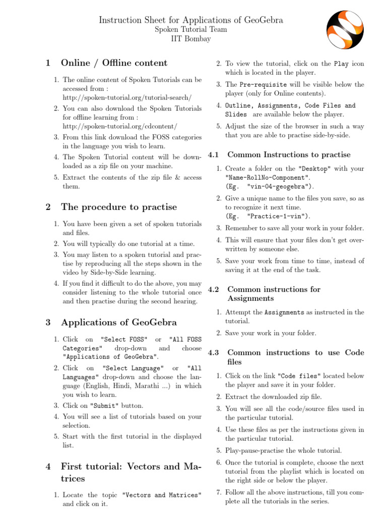 Applications of GeoGebra Instruction Sheet English | PDF | Software ...