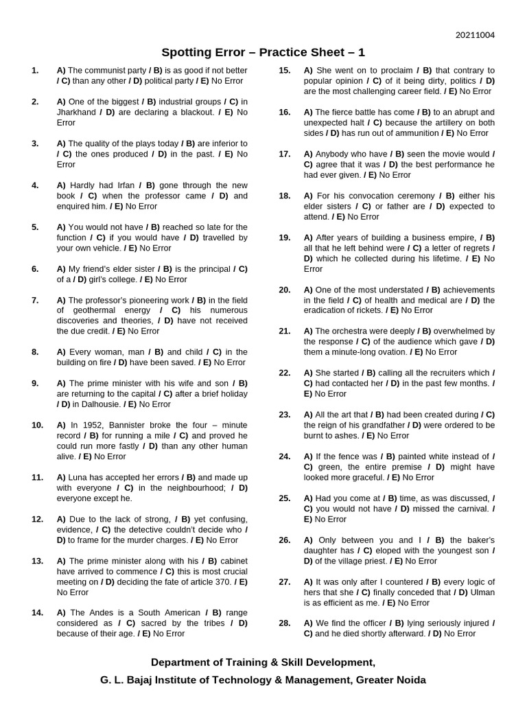 Error Spotting Practice Exercises | PDF