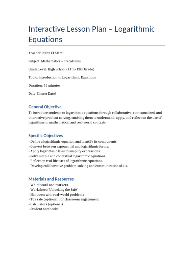 Interactive Logarithmic Equations Lesson | PDF | Logarithm | Teachers