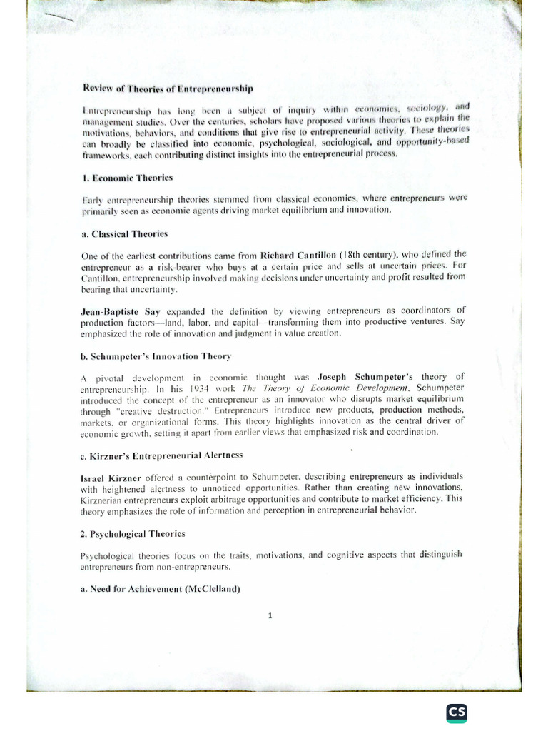 ENT (Theories of Enterpreneurship) | PDF