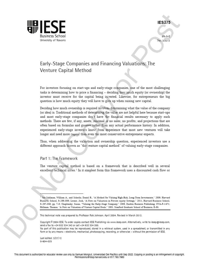 Venture Capital Valuation Method Guide | PDF | Valuation (Finance ...