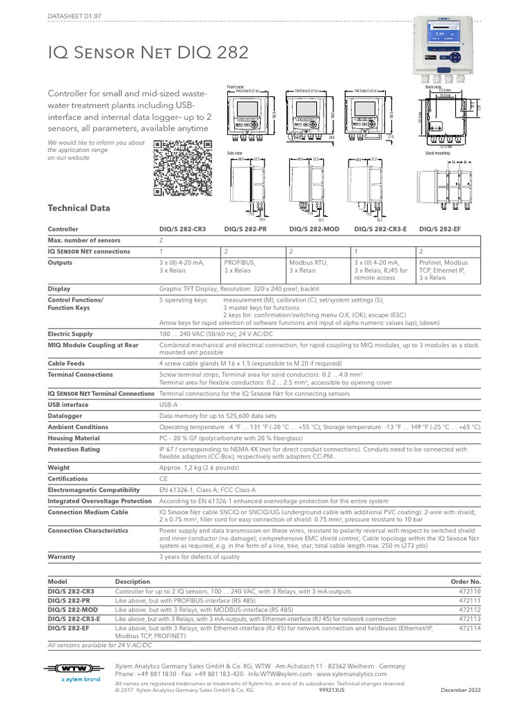 IQ Sensor Net DIQ 282 Controller Overview | PDF | Relay | Alternating ...