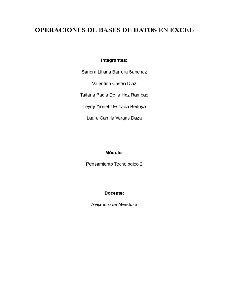Operaciones de Bases de Datos en Excel | PDF | Microsoft Excel | Bases ...