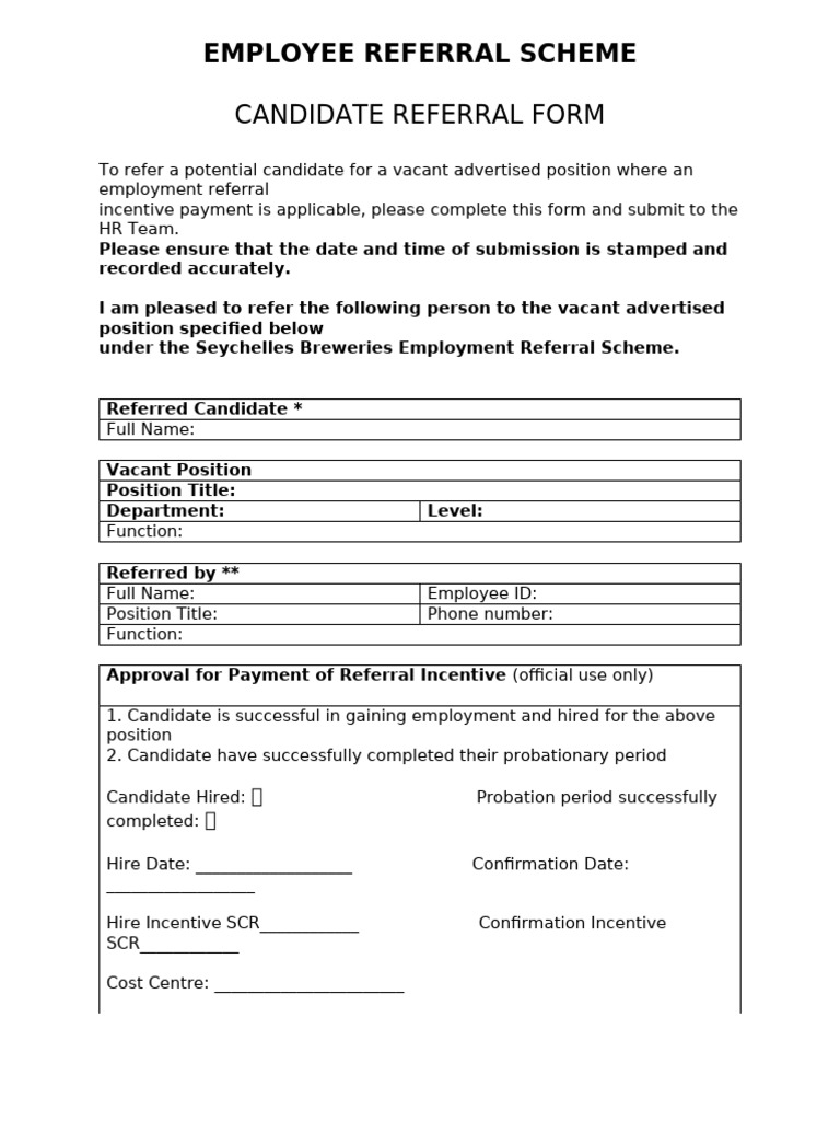 Employee Referral Scheme Form | PDF