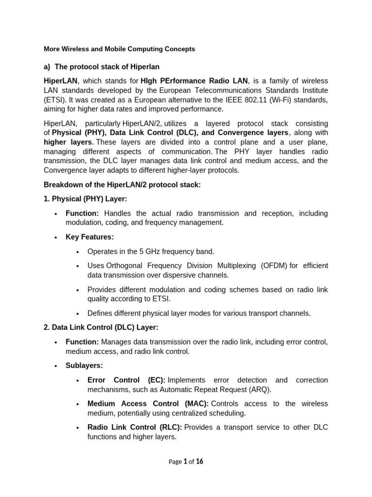 HiperLAN Protocol Stack Overview | PDF | Wireless Ad Hoc Network ...