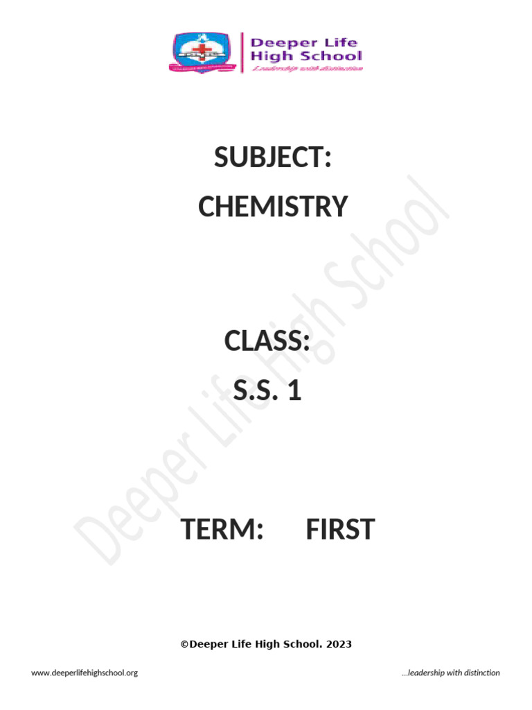 Ss 1 Chemistry 1st Term E-Note | PDF | Atoms | Chemical Elements