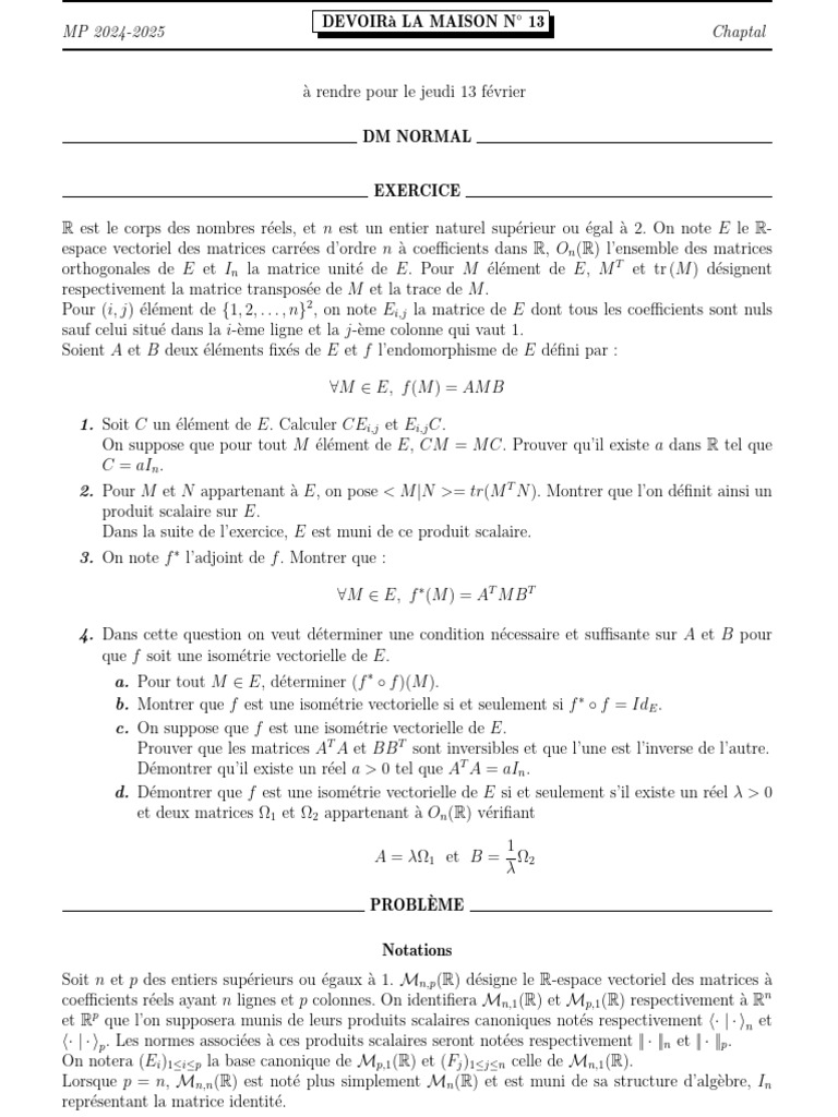 dm13mp2425 (Eucl) | PDF | Matrice (Mathématiques) | Scalaire ...