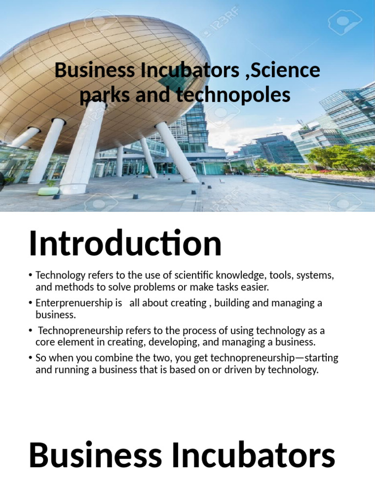 Business Incubators, Science Parks and Technopoles | PDF | Startup ...