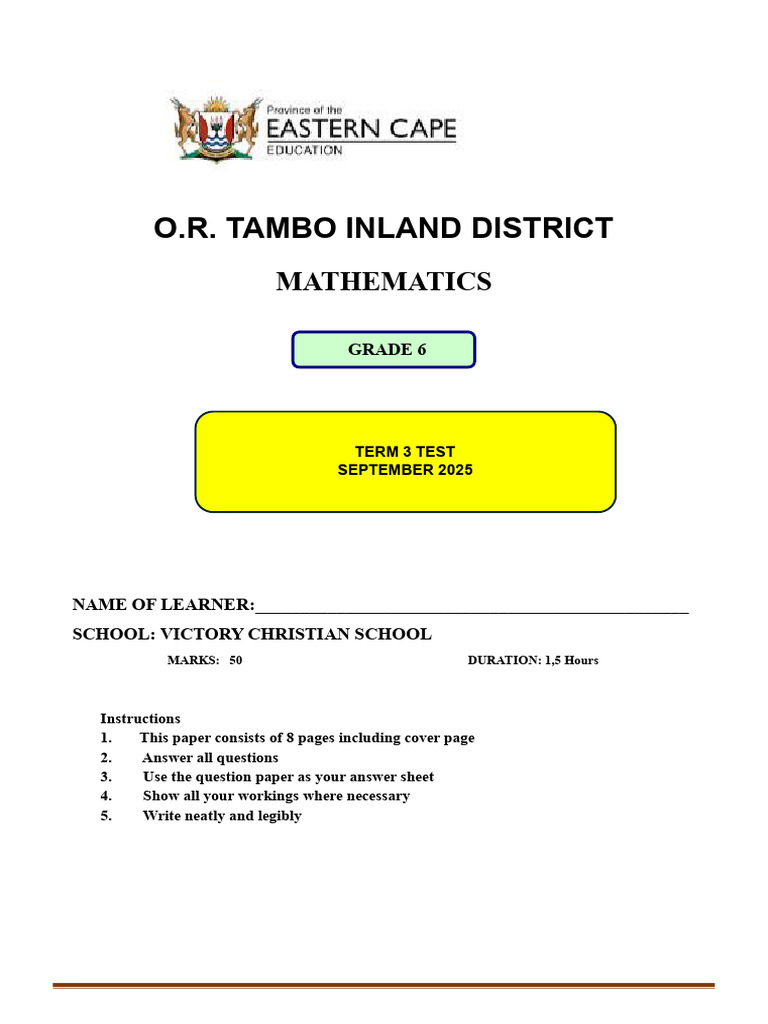 Gr 6 Mathematics Term 3 Test | PDF | Shape | Length