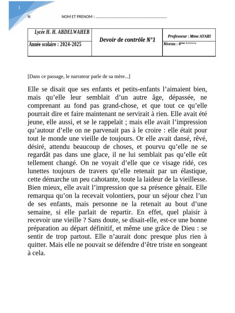Devoir de contrôle : Le partage en question | PDF