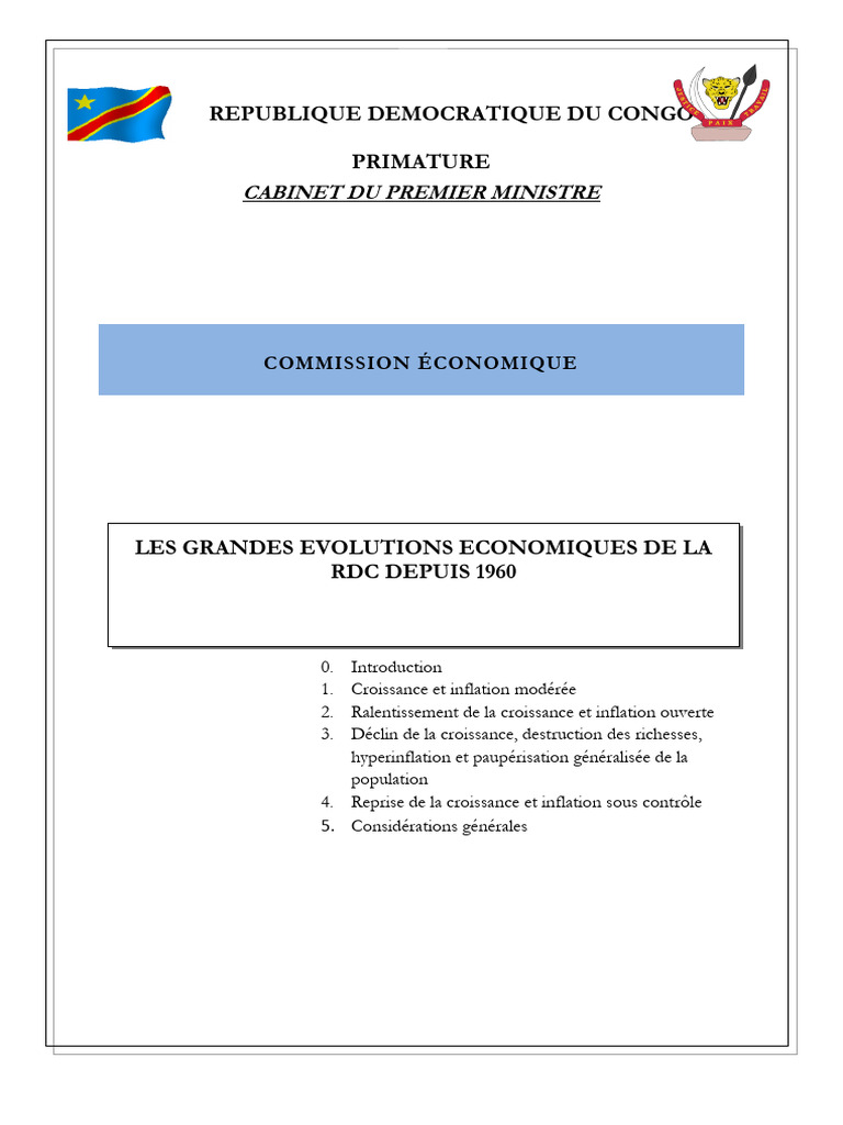 Évolutions économiques de la RDC depuis 1960 | PDF | Croissance ...