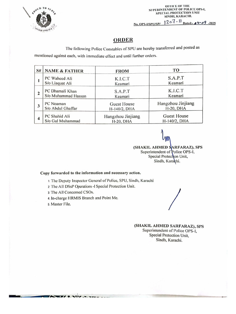Order of PC Waheed Ali Plus 3 Others | PDF