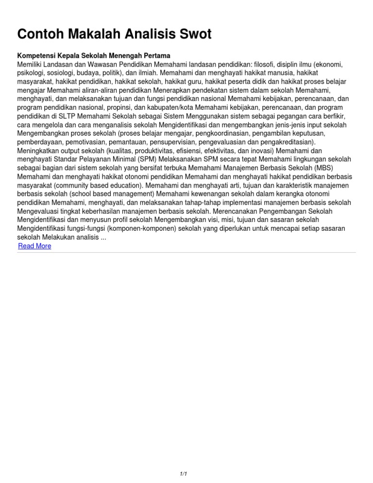 Contoh Makalah Analisis Swot