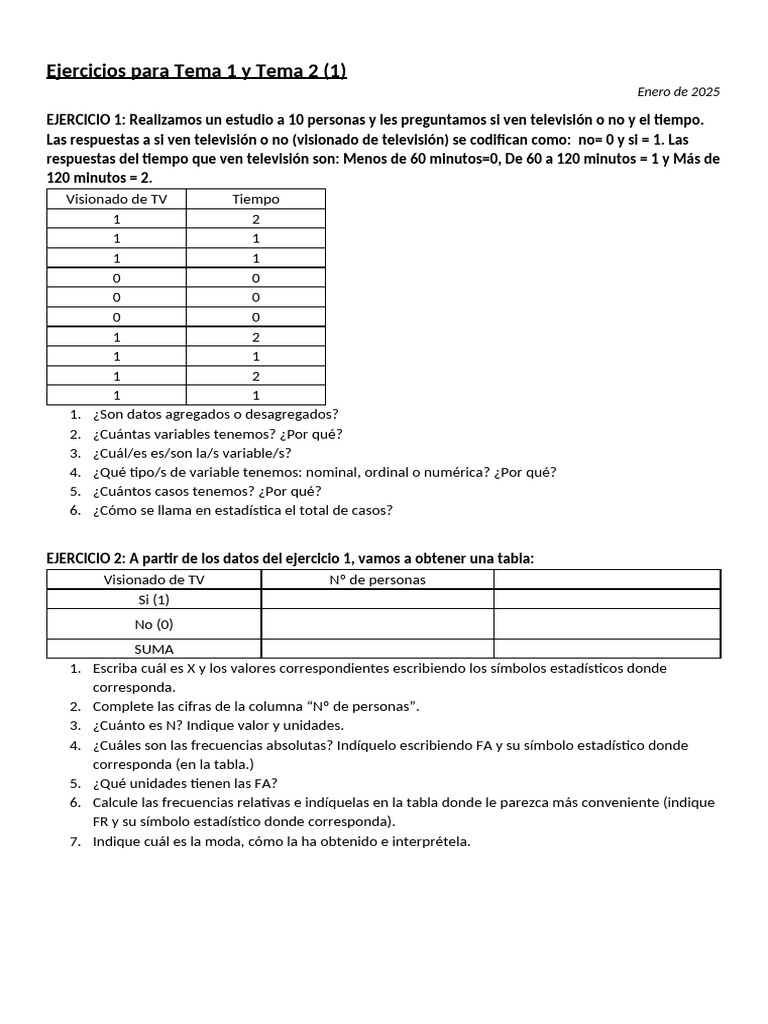 Ejercicios para Tema 1 y Tema 2 | PDF