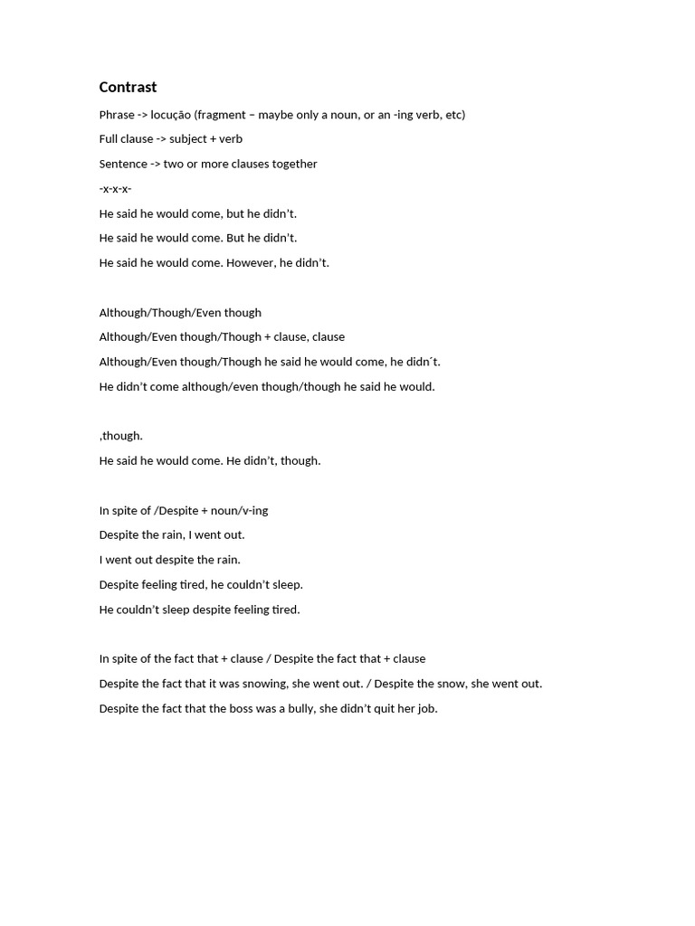 Understanding Contrast in English Grammar | PDF