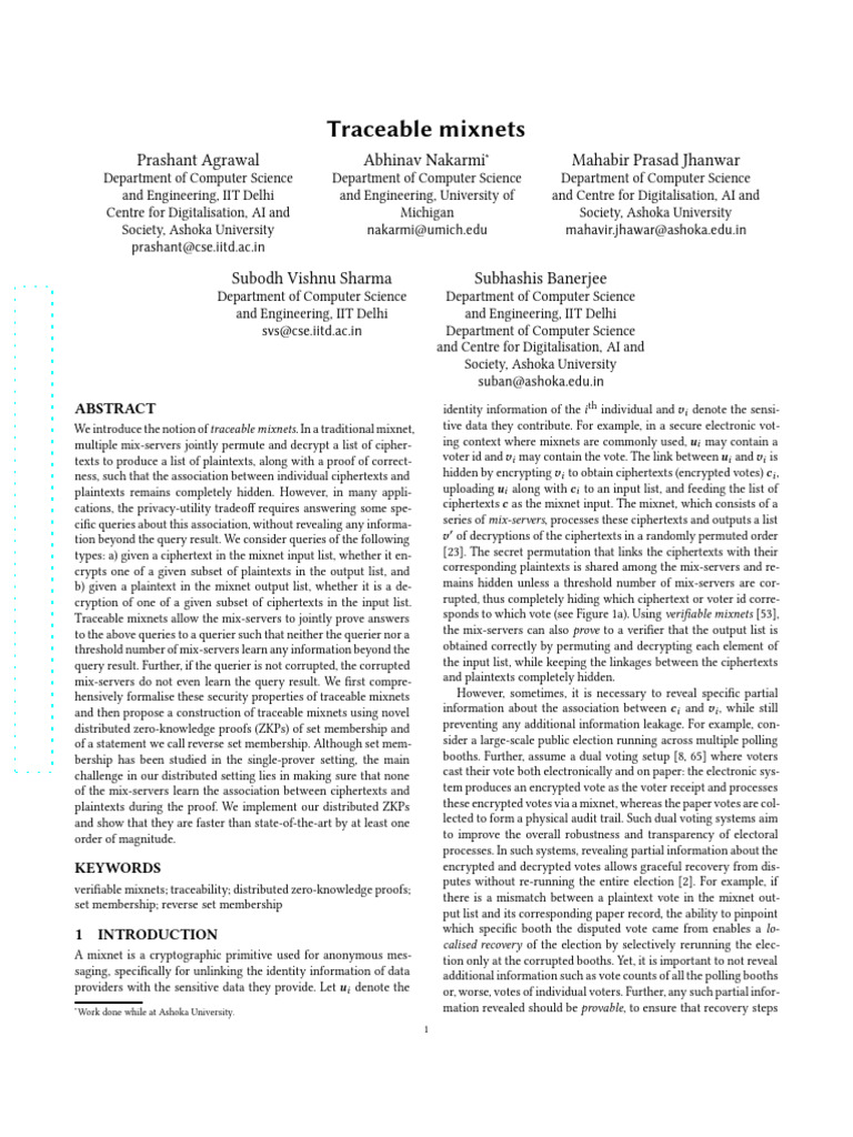 Traceable Mixnets | PDF | Encryption | Key (Cryptography)