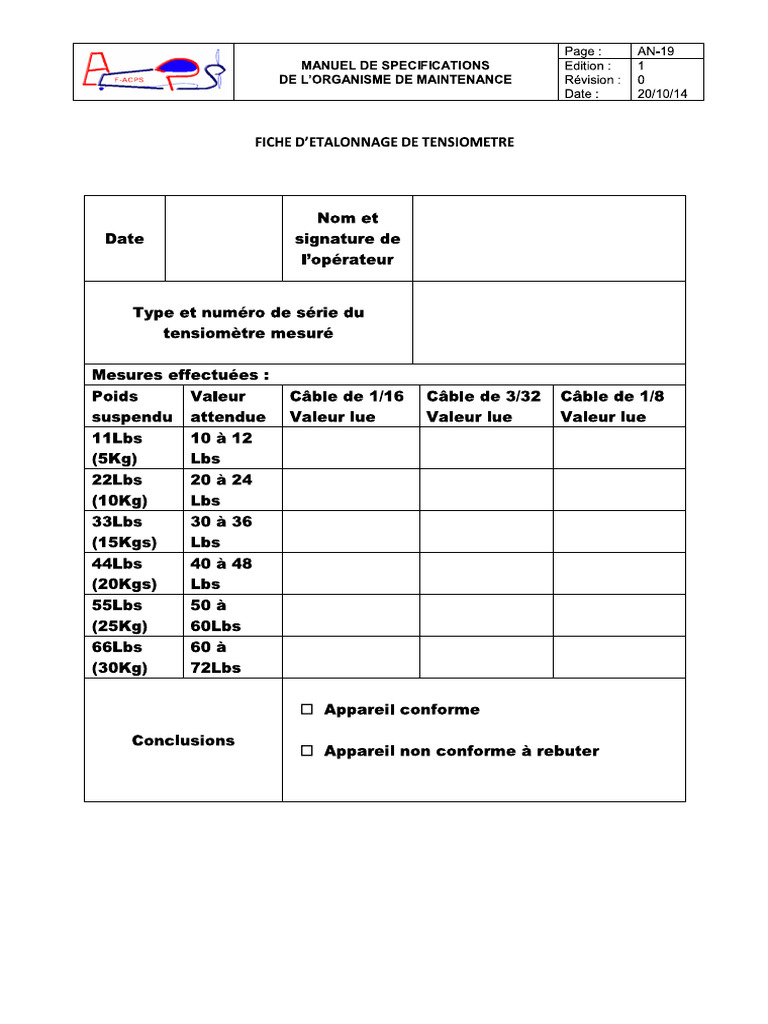 Fiche Étalonnage Tensiometre | PDF