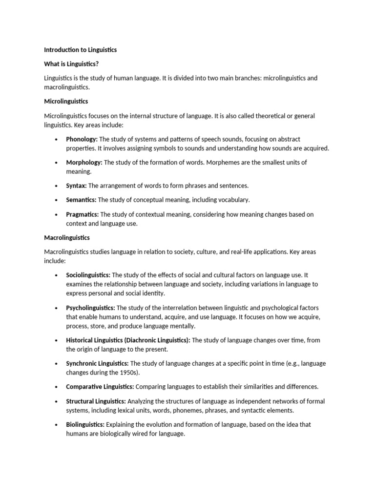 Overview of Linguistics and Its Branches | PDF | Linguistics | Semantics