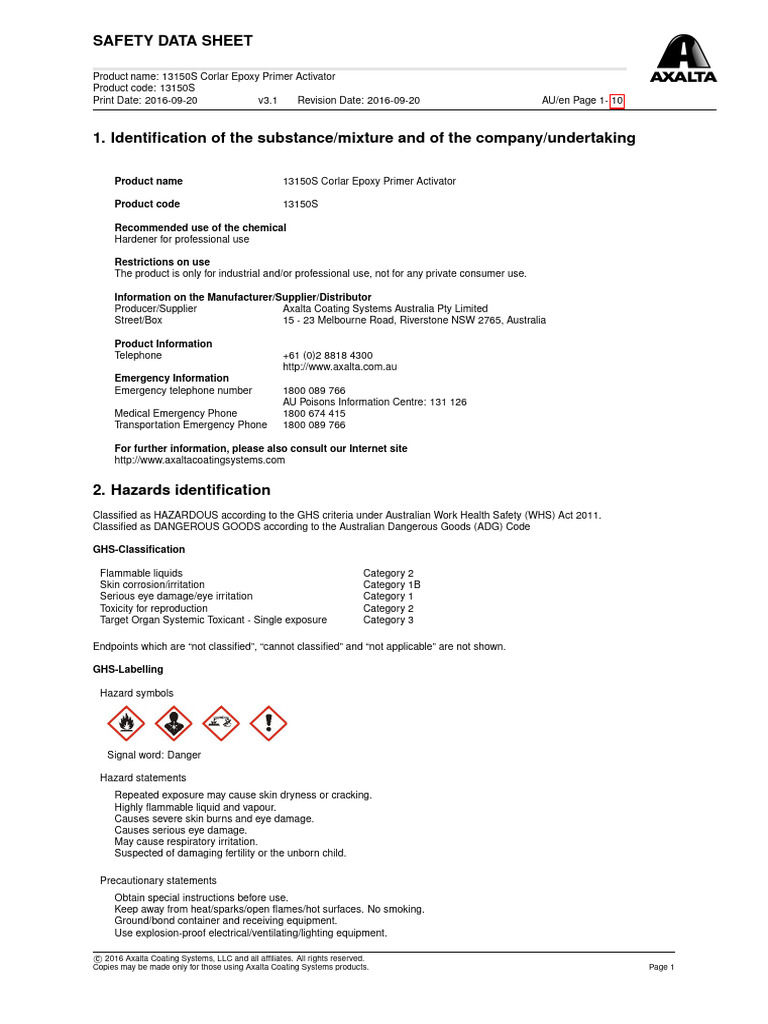 Corlar Epoxy Primer Activator AU - en - 13150S - RFN | PDF | Solvent ...