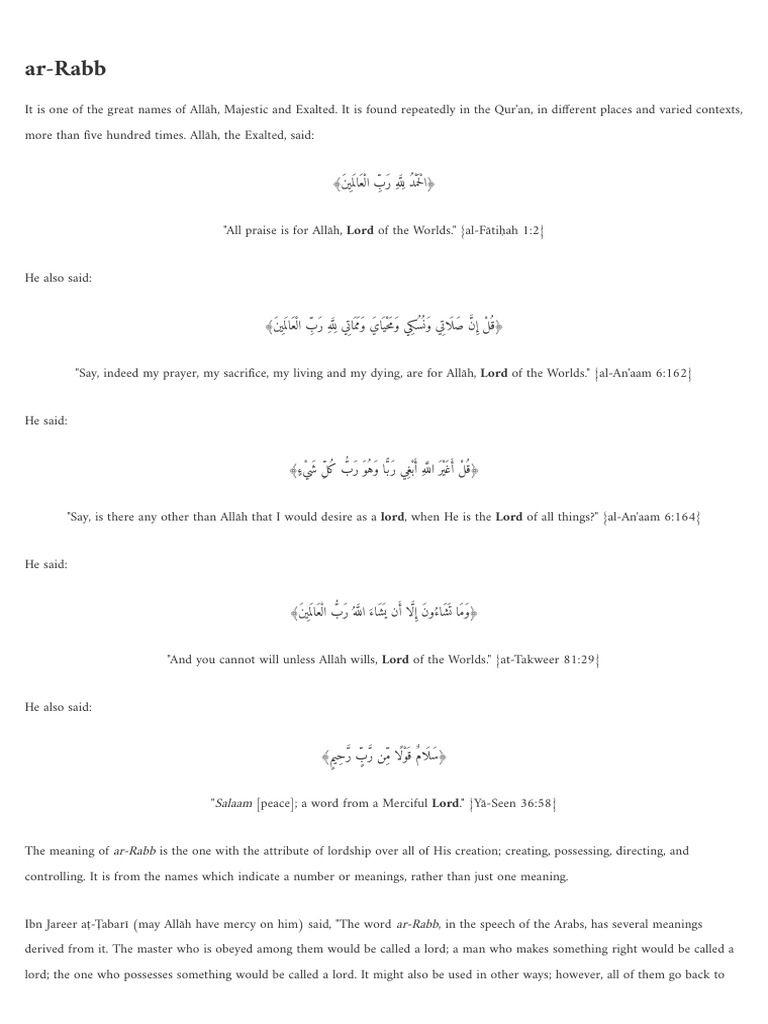 Understanding the Meaning of Ar-Rabb | PDF | God In Islam | Tawhid