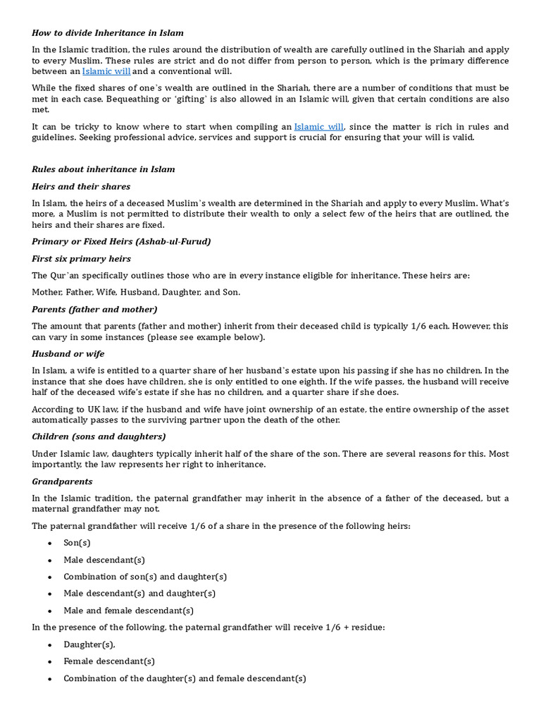 Islamic Inheritance Distribution Guide | PDF | Inheritance | Grandparent