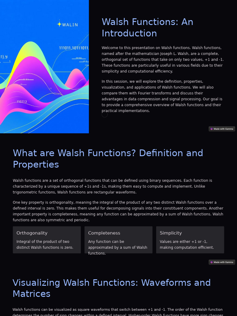 Introduction to Walsh Functions | PDF | Matrix (Mathematics) | Function ...