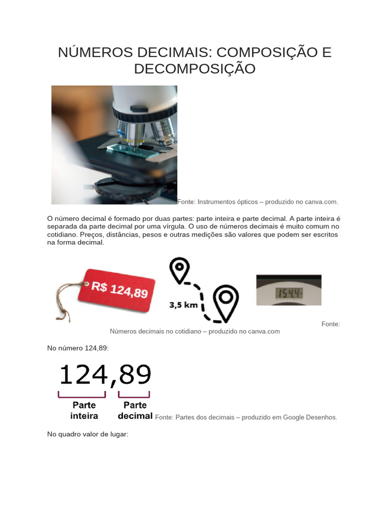 Números Decimais - Composição e Decomposição | PDF
