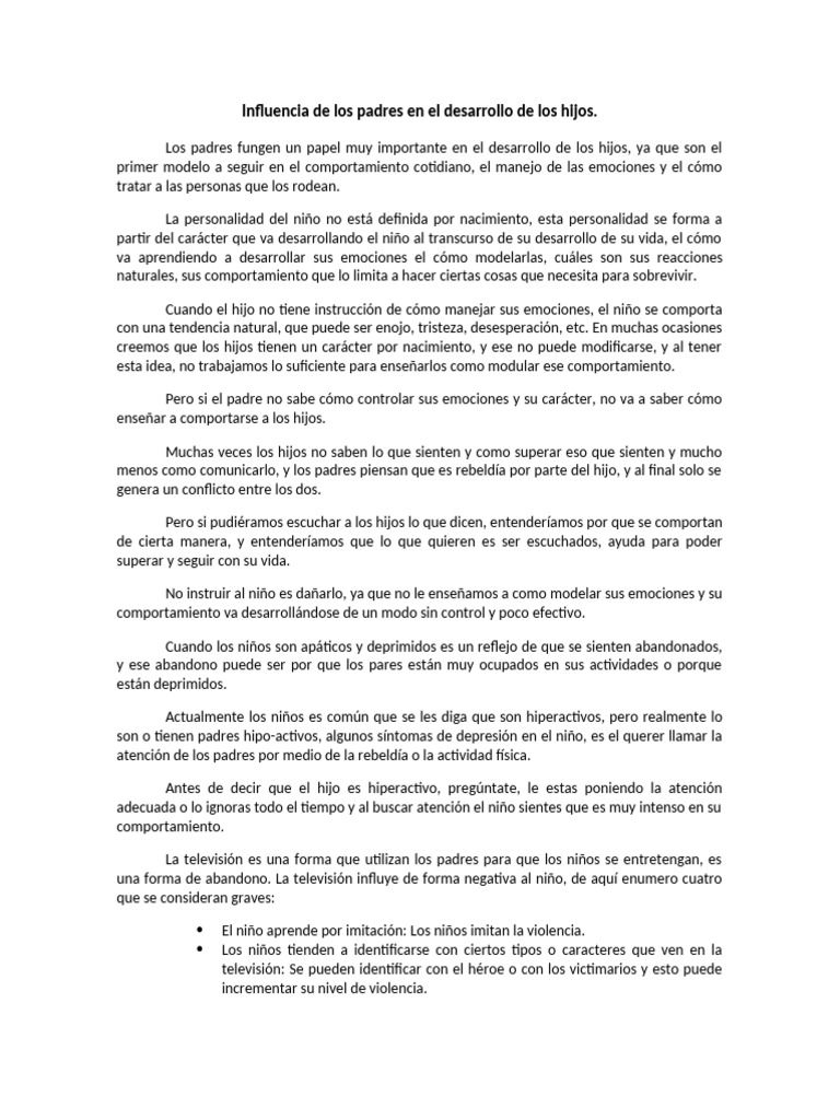 Influencia de Los Padres en El Desarrollo de Los Hijos | PDF | Las ...