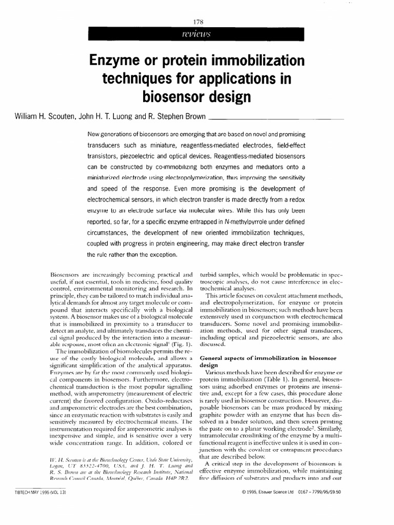 Enzyme Immobilization Techniques in Biosensors | PDF | Biosensor | Enzyme