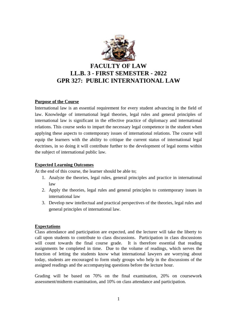 Public International Law Course Overview | PDF | International Law | Treaty