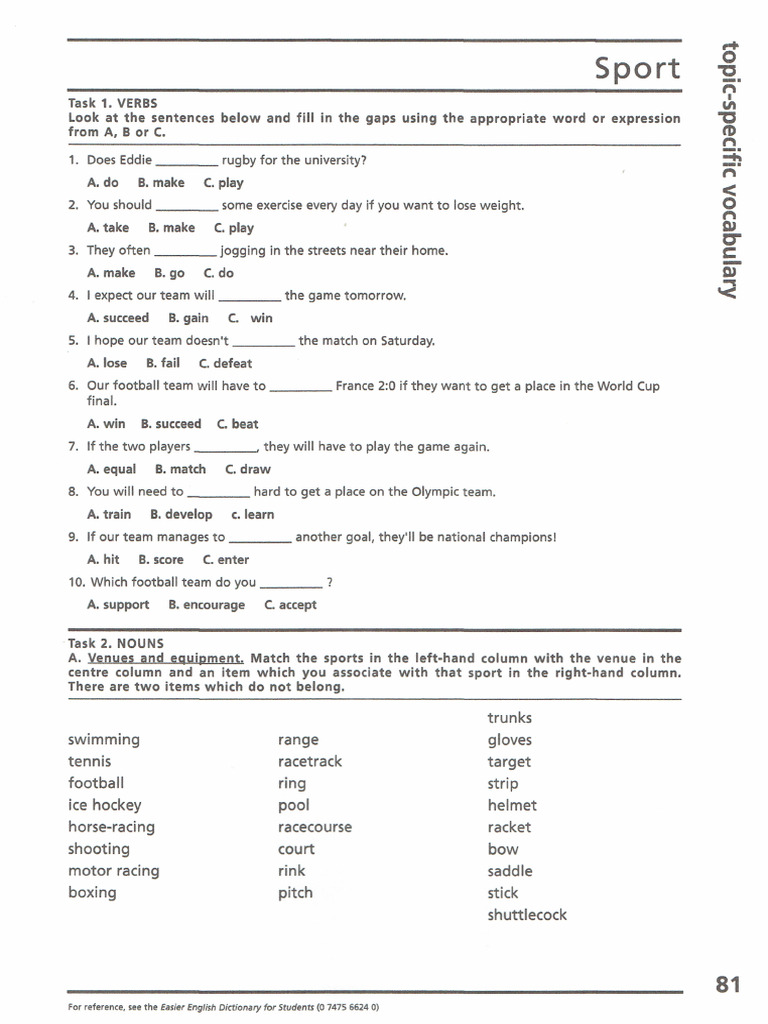 Sports Vocabulary Exercises | PDF