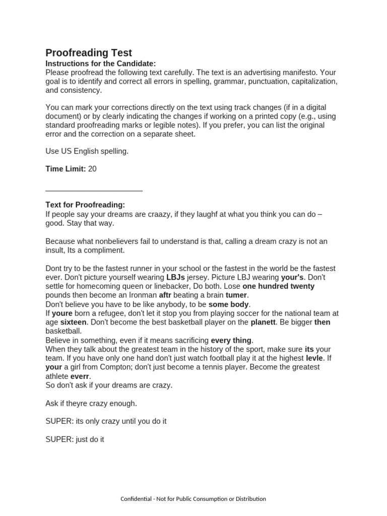 Proofreading Test | PDF