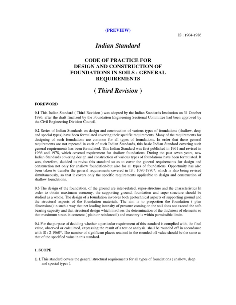 IS 1904:1986 Foundation Design Code | PDF | Building Engineering ...