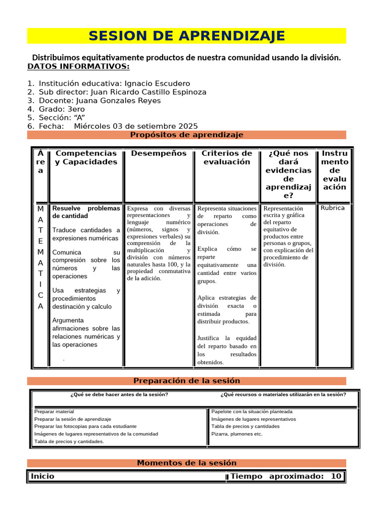 Aprendizaje de División en Clase 3A | PDF | Aprendizaje