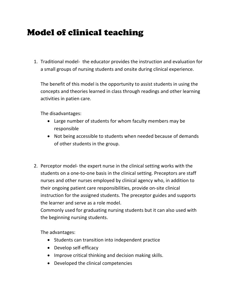 Model of Clinical Teaching PDF Nursing Health Care