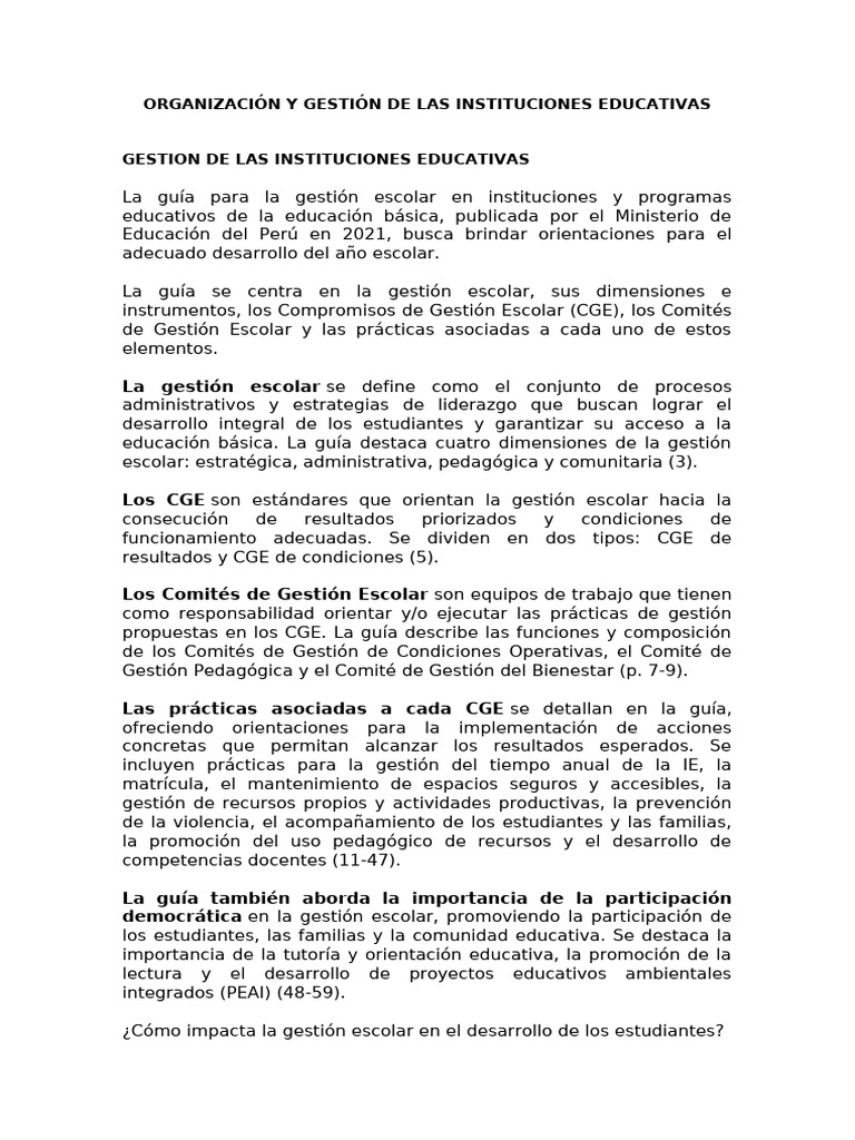 Organización y Gestión de Las Instituciones Educativas | PDF ...