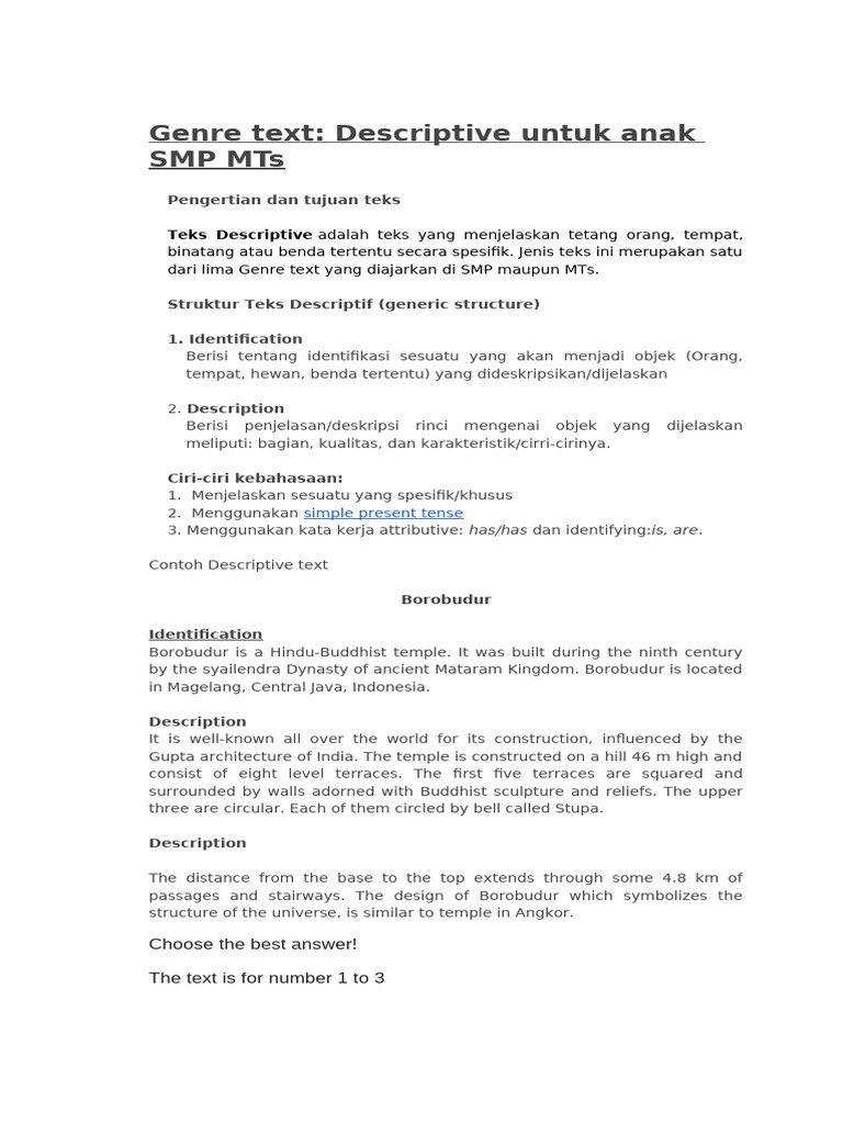 Teks Deskriptif untuk SMP dan MTs | PDF