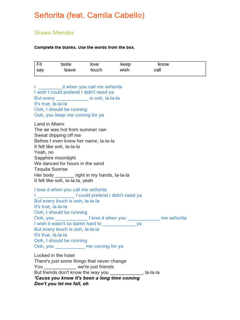 Señorita Lyrics by Shawn Mendes & Camila PDF