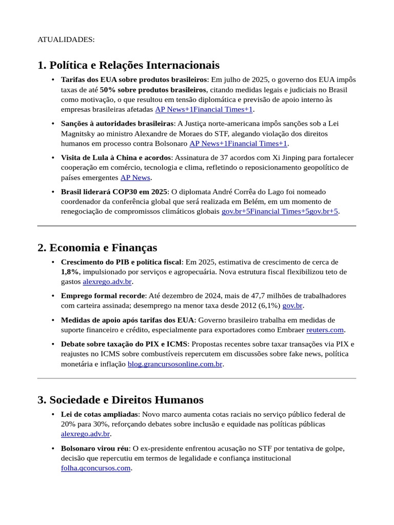 Atualidades Brasil: Política e Economia 2025 | PDF | Brasil | Ação ...