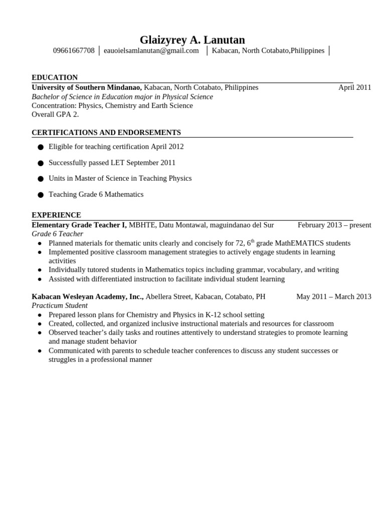 Education Resume Pla-Pla | PDF