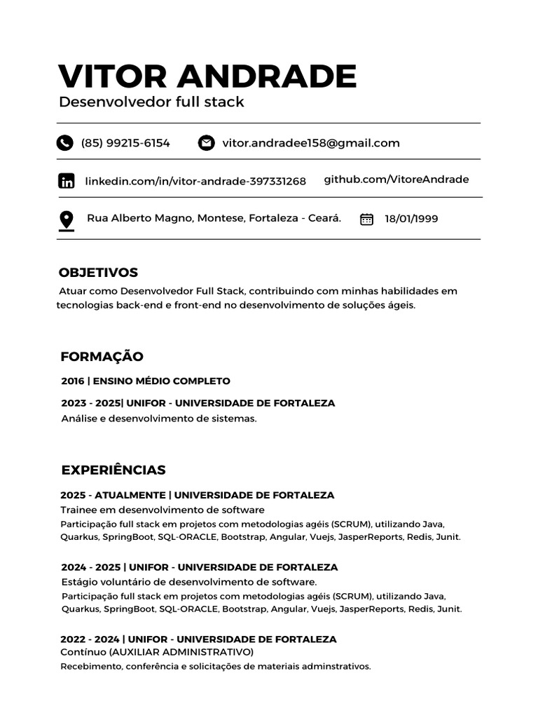 Vitor Andrade: Desenvolvedor Full Stack | PDF