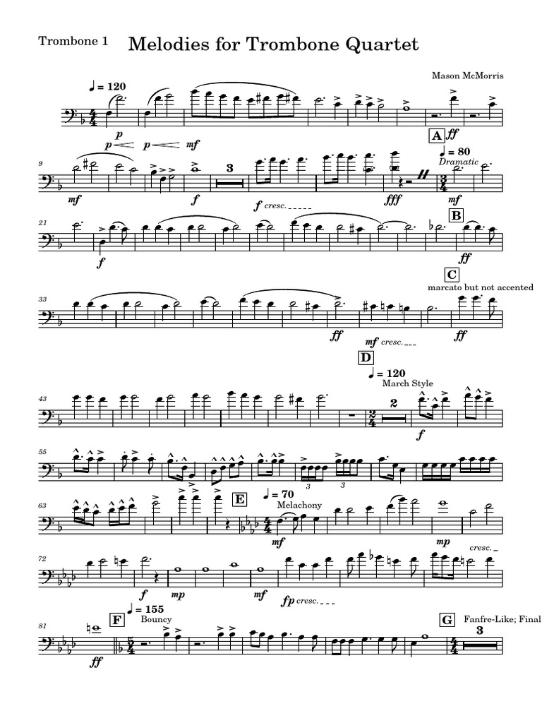 Melodies for Trombone Quartet | PDF