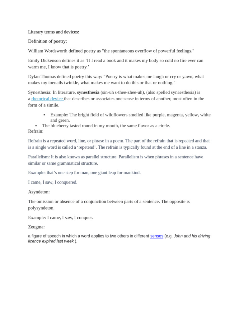 Synesthesia in Literary Devices | PDF