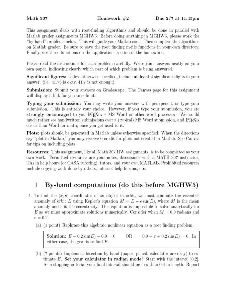 Math 307 Homework #2: Root-Finding Algorithms | PDF | Mathematical ...