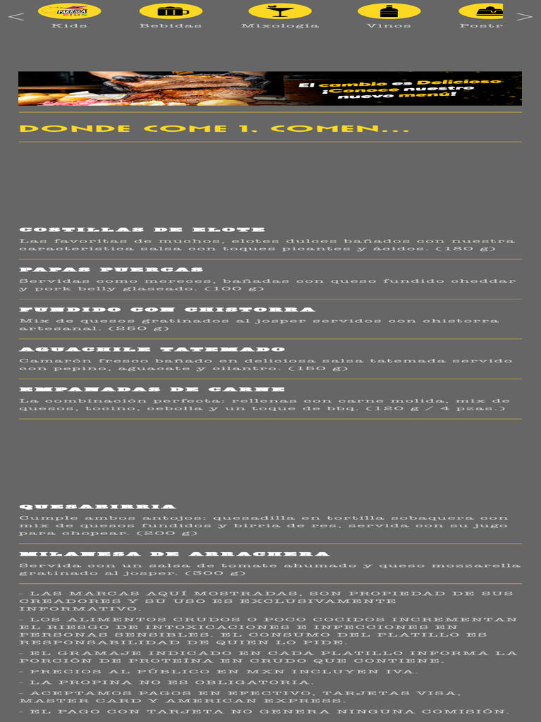 Menú Parrilla Urbana: Delicias y Precios | PDF