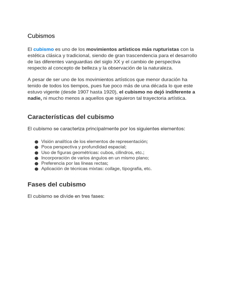 Características y fases del cubismo | PDF