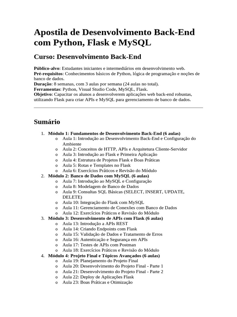 Curso de Desenvolvimento Back-End com Flask | PDF | Python (linguagem ...