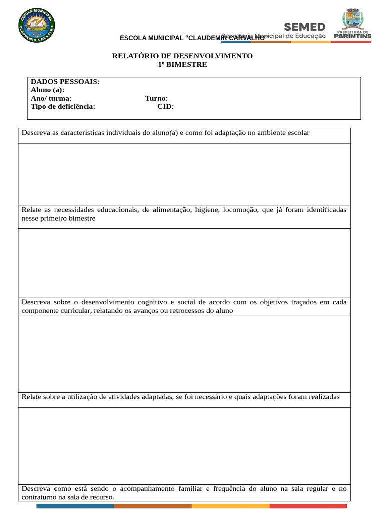 Modelo de Relatório Individual - EMCC | PDF