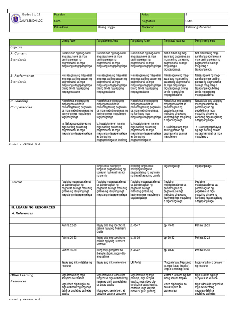 GMRC 5 Q2 Week 1 | PDF