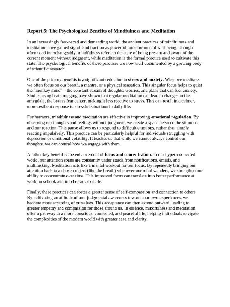 Report 5: The Psychological Benefits of Mindfulness and Meditation ...